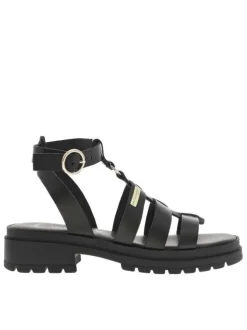 Sandales noires avec des sangles à talon décroché moyen et à boucle à ardillon