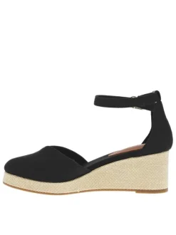 Sandales noires avec le logo brodé en petit à talon compensé et à bout fermé