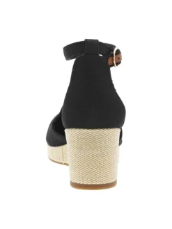 Sandales noires avec le logo brodé en petit à talon compensé et à bout fermé