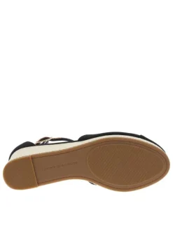 Sandales noires avec le logo brodé en petit à talon compensé et à bout fermé