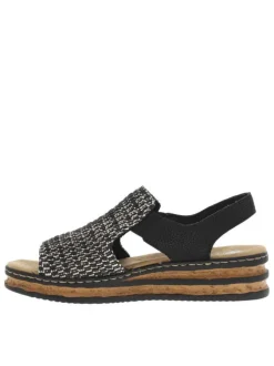 Sandales noires avec une tige en tressage élastiquée et à talon compensé bas