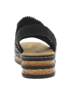 Sandales noires avec une tige en tressage élastiquée et à talon compensé bas