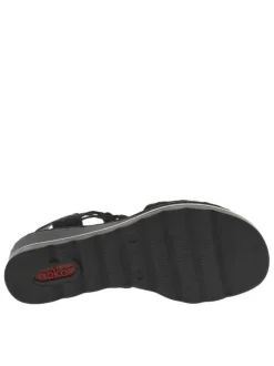 Sandales noires avec une tige élastiquée à petits strass et à talon compensé