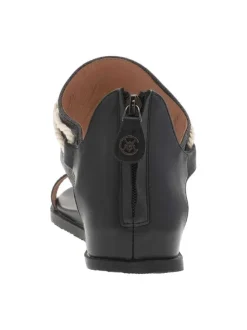 Sandales noires fermées par un zip au talon et à semelle compensée