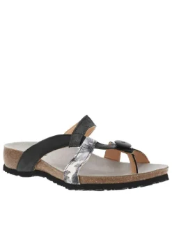 Sandales noires semi-compensées à première en cuir suède et bride entre-doigts