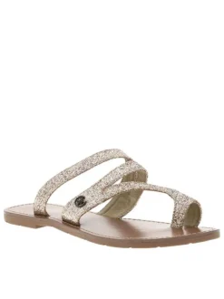 Sandales or pailletées ouvertes avec des sangles et à talon décroché bas