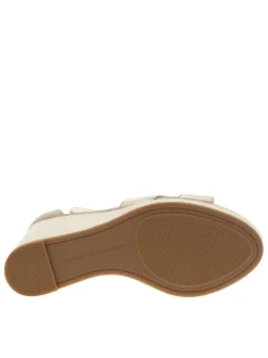 Sandales or roses avec le logo brodé en petit et à talon compensé haut