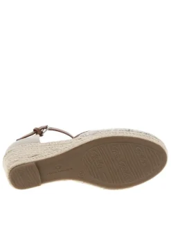 Sandales taupe avec des fleurs brodées à l'avant et à talon compensé
