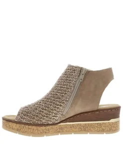 Sandales taupe à tige couvrante et montante et à à talon compensé