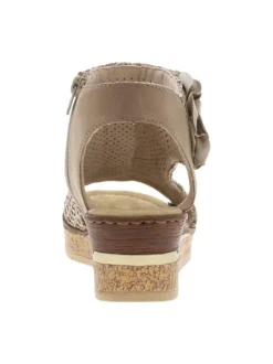 Sandales taupe à tige couvrante et montante et à à talon compensé