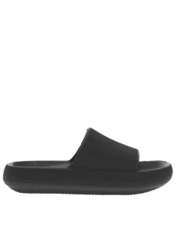 Sandales végan monochromes noires à semelle compensée et première ergonomique