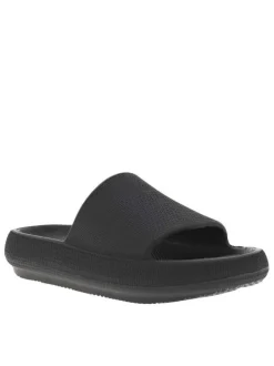 Sandales végan monochromes noires à semelle compensée et première ergonomique
