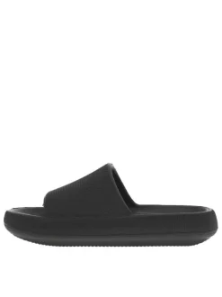 Sandales végan monochromes noires à semelle compensée et première ergonomique