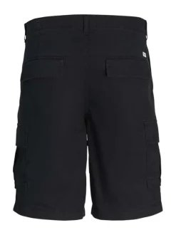 Short en coton noir uni avec une coupe cargo et des poches latérales