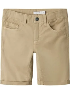 Short 5 poches en coton beige uni à coupe regular fit et à taille basse