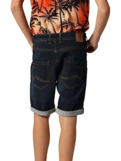 Short 5 poches en coton bleu uni à coupe regular fit avec des passants