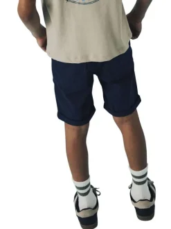 Short 5 poches en coton bleu marine uni à coupe regular fit et à taille basse