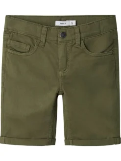 Short 5 poches en coton kaki uni à coupe regular fit et à taille basse