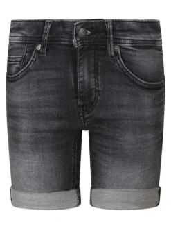 Short 5 poches en coton mélangé anthracite uni avec une coupe droite