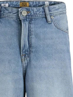 Short bleu délavé en coton biologique avec une coupe droite et 5 poches