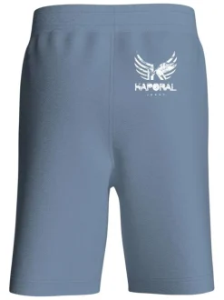 Short bleu uni avec une coupe droite à lien de serrage et des poches