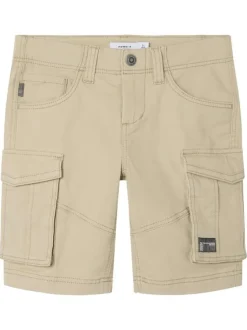 Short cargo en coton beige uni avec une coupe regular fit et une taille basse