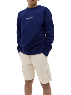 Short cargo en coton écru uni avec une coupe droite et une taille élastiquée