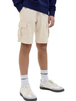 Short cargo en coton écru uni avec une coupe droite et une taille élastiquée
