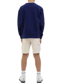 Short cargo en coton écru uni avec une coupe droite et une taille élastiquée