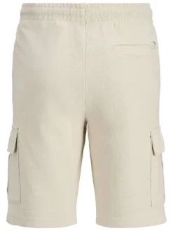 Short cargo en coton écru uni avec une coupe droite et une taille élastiquée