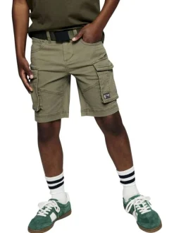 Short cargo en coton kaki uni avec une coupe regular fit et une taille basse