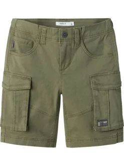 Short cargo en coton kaki uni avec une coupe regular fit et une taille basse