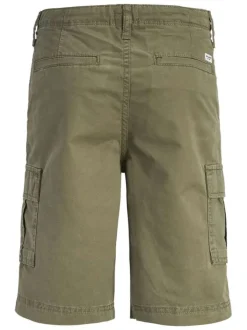 Short cargo en coton kaki uni avec une coupe droite et 6 poches