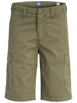 Short cargo en coton kaki uni avec une coupe droite et 6 poches
