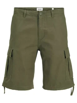 Short Cargo en coton kaki uni avec une coupe droite et des poches