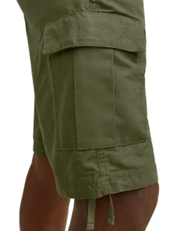 Short Cargo en coton kaki uni avec une coupe droite et des poches
