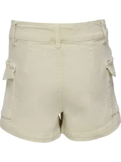 Short Cargo en coton mélangé écru uni avec poches à rabats sur les côtés
