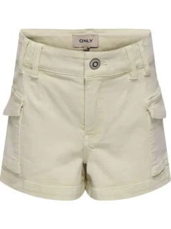 Short Cargo en coton mélangé écru uni avec poches à rabats sur les côtés