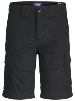 Short cargo en coton noir monochrome à coupe droite avec 6 poches