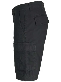 Short cargo en coton noir monochrome à coupe droite avec 6 poches