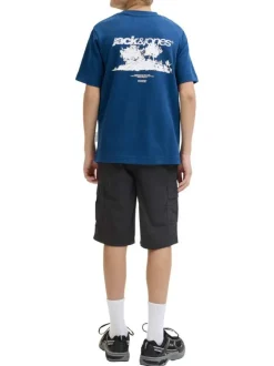 Short cargo en coton noir uni avec une coupe droite et 6 poches