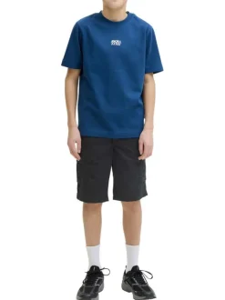 Short cargo en coton noir uni avec une coupe droite et 6 poches
