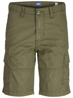 Short cargo kaki monochrome en coton avec 6 poches et une coupe droite