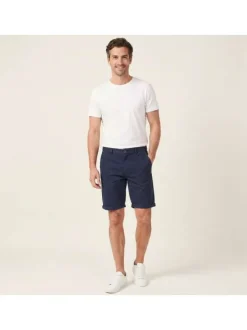 Short Chino David en coton marine uni coupe chino avec poches latérales