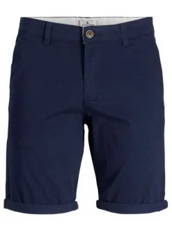 Short Chino David en coton marine uni coupe chino avec poches latérales
