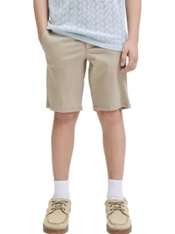 Short chino en coton beige uni pourvu de passants pour la ceinture