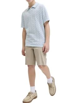 Short chino en coton beige uni pourvu de passants pour la ceinture