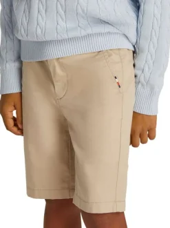 Short Chino en coton beige uni avec poches à l'italienne à l'avant