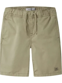 Short chino en coton beige uni pourvu d'une taille élastiquée