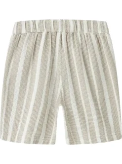 Short chino en coton biologique beige à rayures pourvu d'une coupe droite
